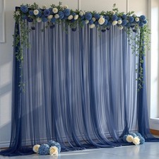 Sheer Tulle Photo Backdrop Curtains Navy Blue 10x10 FT 2 Pack Drapes Set
