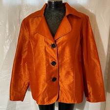 NWT Chico's Orange Shine Blazer/Jacket Size 3 XL Shimmer Satin Button-up Collar
