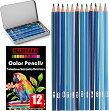 12 Blue Colored Pencils,Oil Based Colored Drawing Pencil Set for Adults Coloring