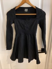 OQQ - Ribbed Long Sleeve Square Neck Dress - Black - Ladies Size Small