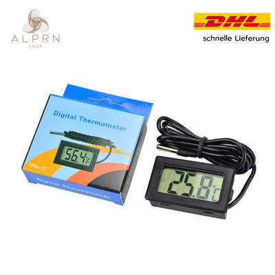 5x Mini Digitalthermometer mit LCD Anzeige und Temperaturfühler 1m Kabel Schwarz
