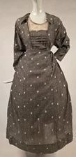 LARGE SIZE EDWARDIAN 2 PC CLOVER PATTERN GRAY DRESS W LACE YOKE 