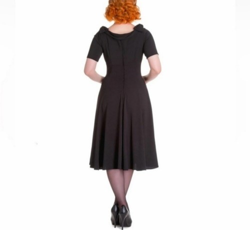 Hell Bunny Vixen Bianca Bow Black Retro 50s Style Pin Up Goth Dress Women SZ XS - Picture 8 of 18