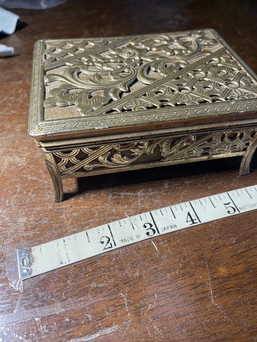 PARTS ONLY OVERWOUND Vintage Metal Music Box Hinged Box - Picture 10 of 16