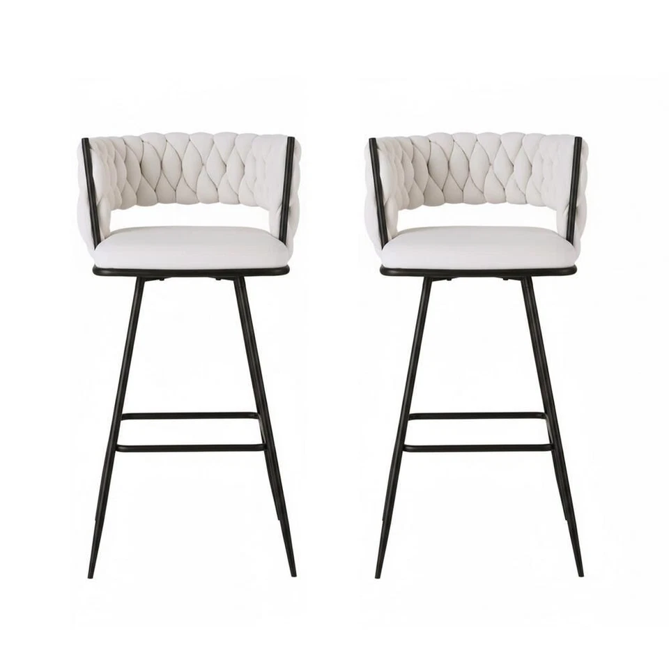 Artiss 2x Bar Stools Kitchen Dining Chair Counter Stool Woven Velvet Metal Ivory - image 3 of 4