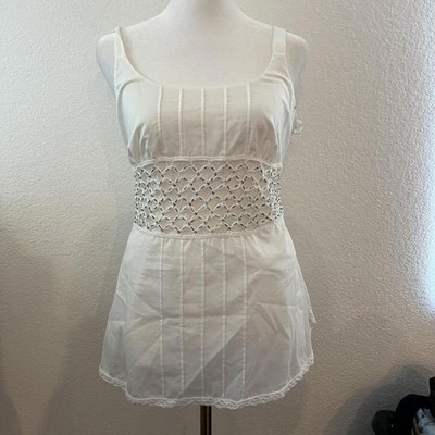 White cotton babydoll top with rhinestone detailing 