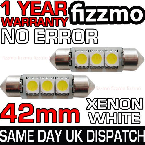 2x ERROR FREE CANBUS 3 SMD LED 42mm 264 C5W XENON WHITE NUMBER PLATE LIGHT BULB - Picture 1 of 1