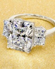 5.3CT Radiant Cut Lab Created Diamond Three-Stone Engagement White Gold FN Ring