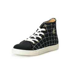 Charlotte Olympia Girls "INCY WEB HIGH-TOPS" Black Canvas Leather Sneakers Shoes