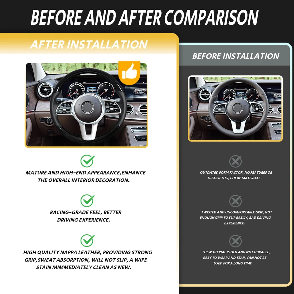 钢琴黑色方向盘带装饰适用于梅赛德斯-奔驰 E 级 E300 2019-2020 — 第 3/4 张图片