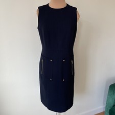 Tory Burch Petra Double-Crepe Navy Blue Wool Blend Sleeveless Sheath Dress Sz 2