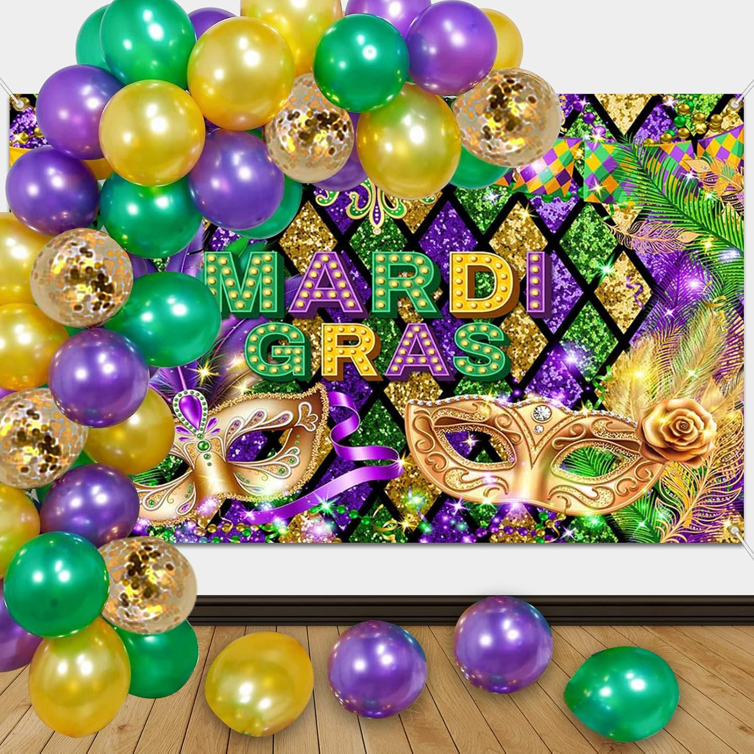 Mardi Gras Decorations, Mardi Gras Backdrop Balloons Kit Set 65 Pieces Mardi Gra