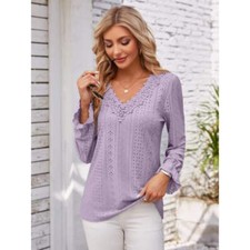 Applique V-Neck Flounce Sleeve T-Shirt