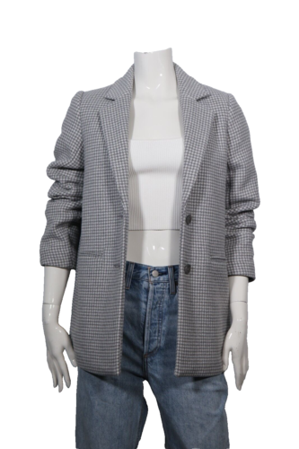 Abercrombie & Fitch Women Size XS Gray Ivory Gingham Blazer 2 Button Wool Jacket - Picture 1 of 9