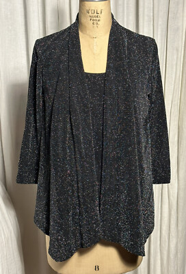 Onyx Womens Blk/Silver Knit Top Plus Cardigan In One Sz S pre-owned