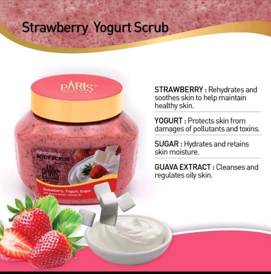 Paris Collection Revitalizing Strawberry Yogurt Sugar Body Scrub 500ml - Image 4 of 4