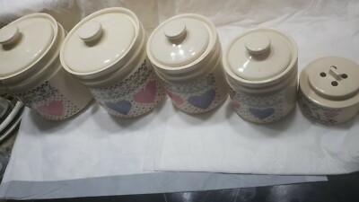 Vintage Hearts Delight Kitchen Canister Set & Pot Porri Holder