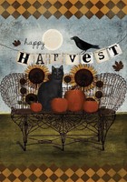 Happy Harvest Primitive Fall House Flag Sunflowers Black Cat Pumpkins 28 X 40 on sale Happy Harvest Primitive Fall House Flag Sunflowers Black Cat Pumpkins 28 X 40 on sale