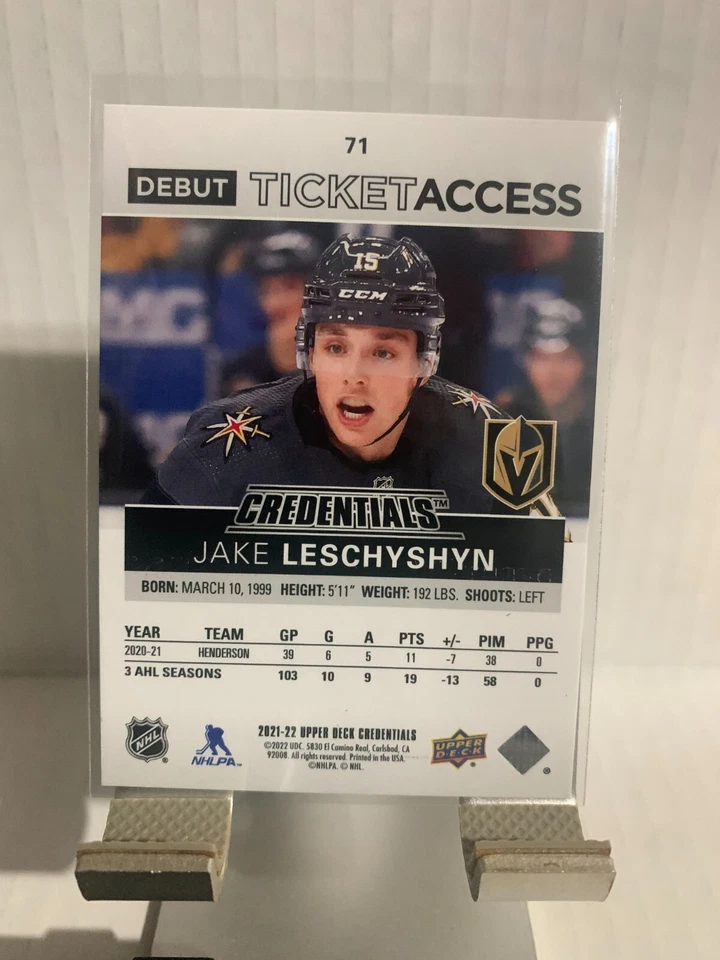 2021-22 Upper Deck Credentials Jake Leschyshyn 999 Debut Ticket Access #71 - Image 2 of 2