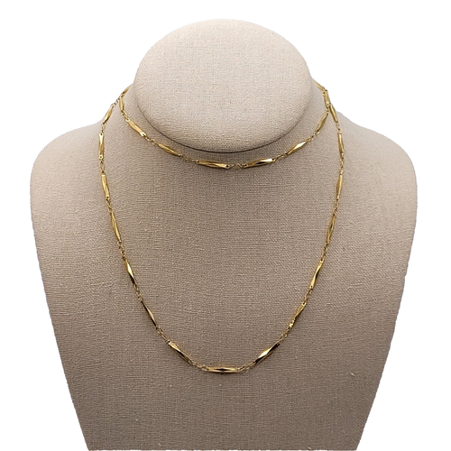 Elegant Elongated Marquise Shape Bar Link Gold Tone Chain Necklace 30.5 Inch - Picture 2 of 15