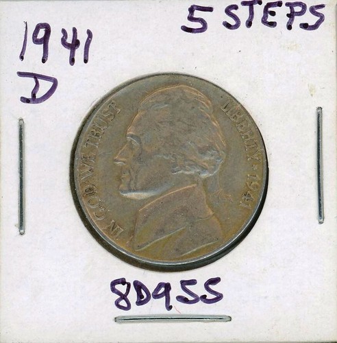 1941-D JEFFERSON NICKEL 5 STEPS #80955 - Picture 2 of 4