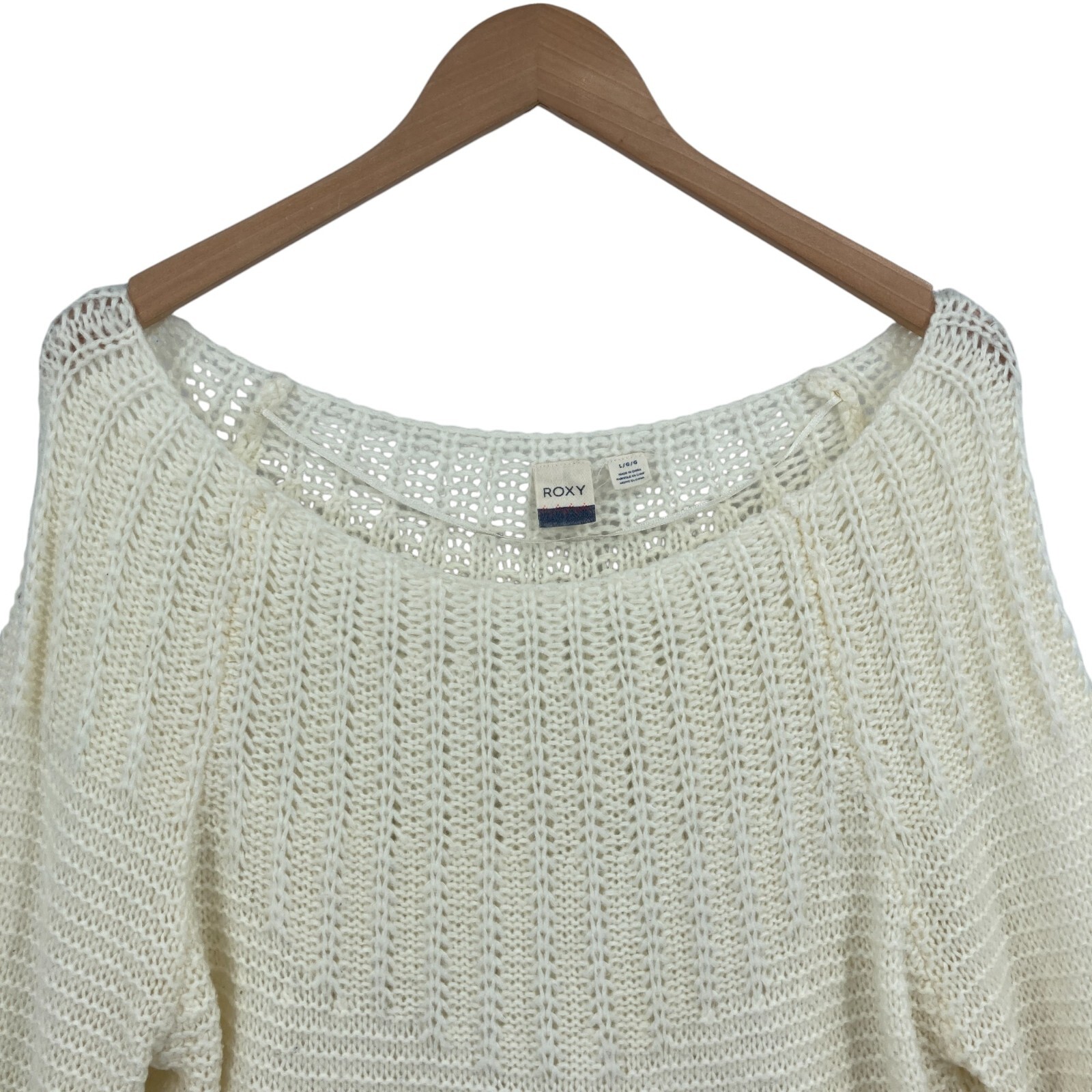 ROXY Sweater Womens Large White Solid Open Knit C… - image 3