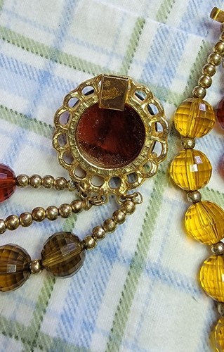 Vintage Amber Colored Graduated 3 Strand Lucite/Bakelite Necklace , 16" - Picture 8 of 12