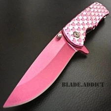 8" HEARTS TACTICAL Combat Spring Assisted Open Folding Pocket Knife Tool Pink