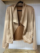 Women's Light Brown Suede Look Draped Cardigan Jacket Size Xl