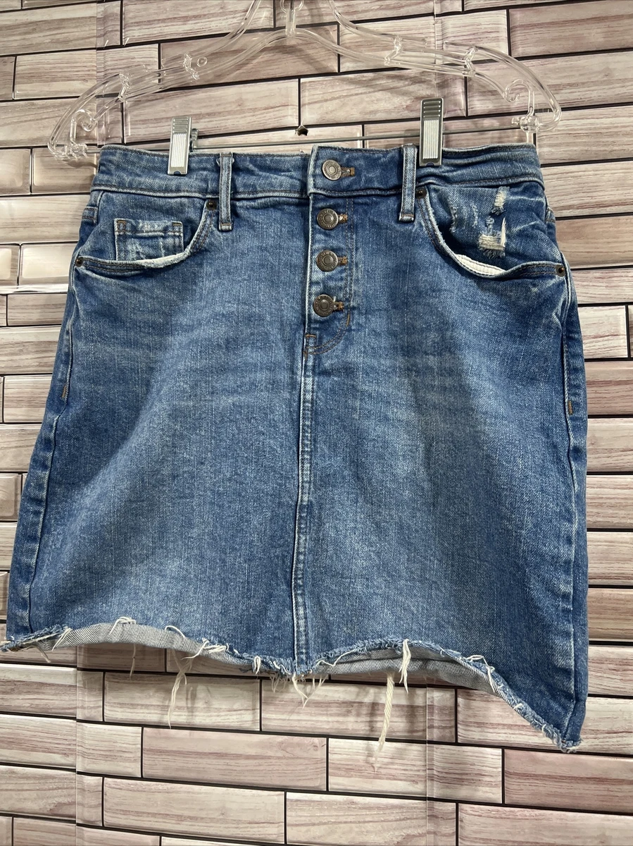 Distressed blue cheap denim skirt