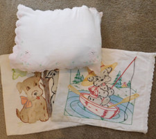 VTG Lot of Baby Pillowcases and Birth Certificate Pillow Embroidery