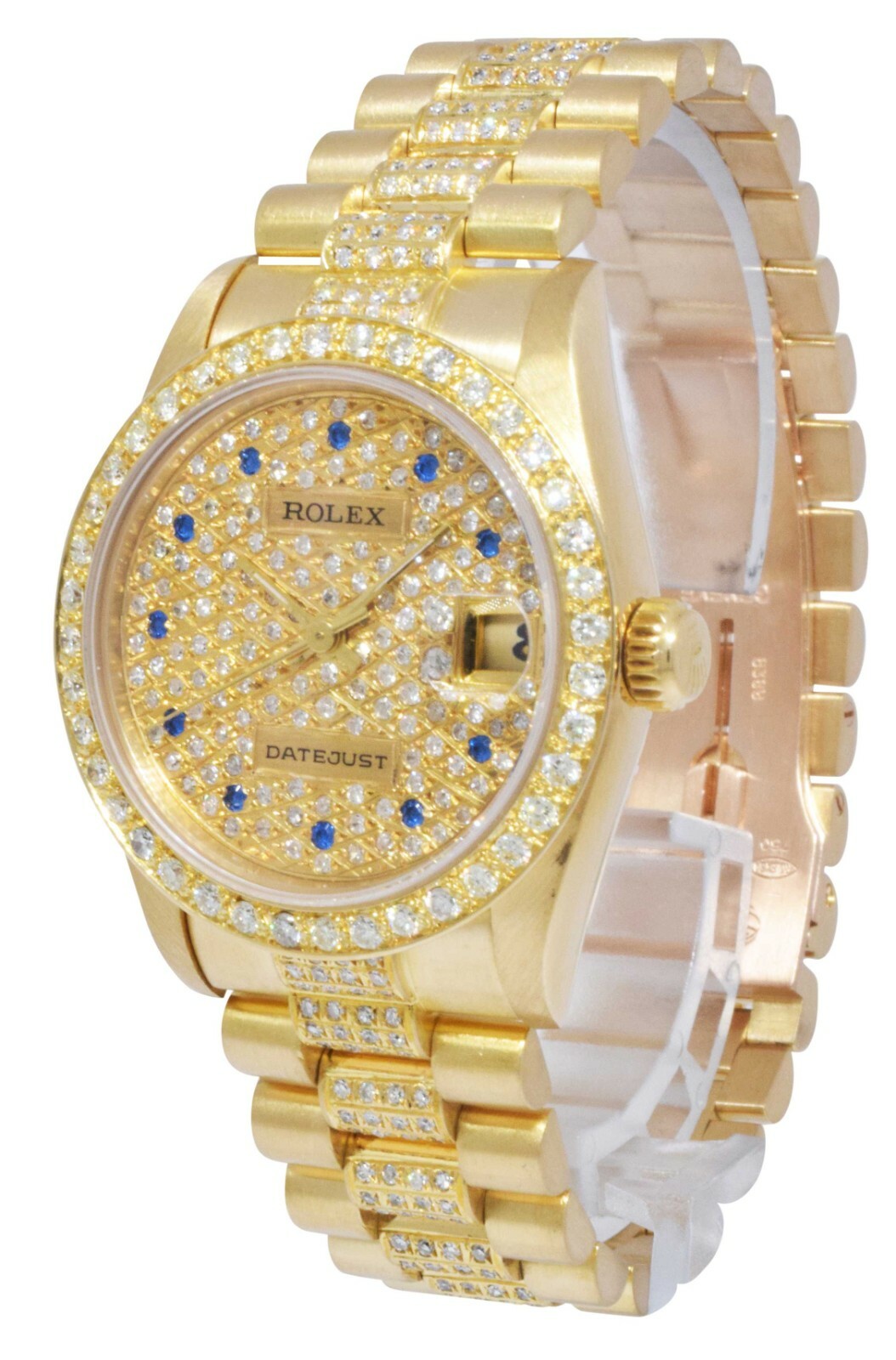 Rolex Datejust President 18k YG Pave Diamond & Sapphire Dial 31mm Watch 68278 image 10