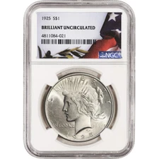 1925 US Peace Silver Dollar $1 - NGC Brilliant Uncirculated