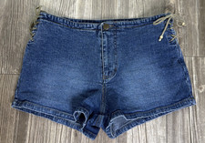 Vtg 90s Y2K Mudd Yo Med Wash Lace Up Sides Denim Shorts Junior 7 28x2.5"