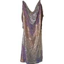 Windsor Women's L Gold Silver Purple Sequin Mini Slip Dress Cowl Neck Strappy
