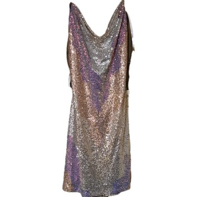 Windsor Women's L Gold Silver Purple Sequin Mini Slip Dress Cowl Neck Strappy