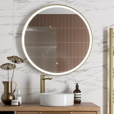 Round LED Mirror Illuminated Touch Bathroom Demister Mains Brushed Brass 800mm