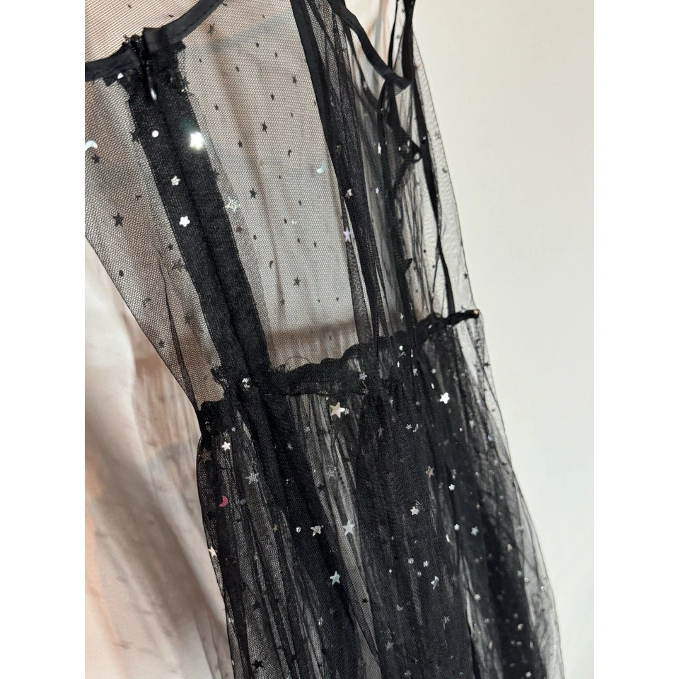 Vestido Bruja Transparente Mujer S M Negro Estrella Luna Malla Hada Grunge Caprichoso Gótico Pinup Foto 3 de 4