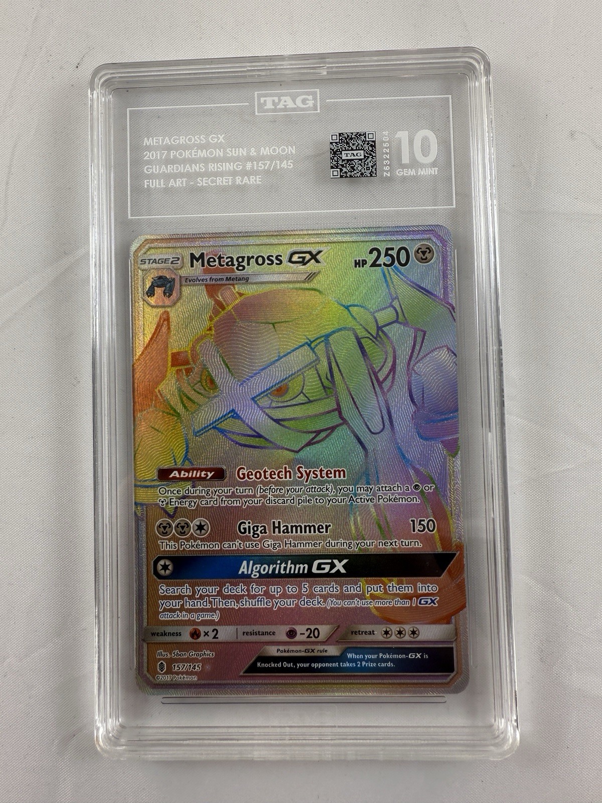 Metagross GX Secret Rainbow Rare 157/145 Pokemon Card, TAG Graded 10 GEM MINT