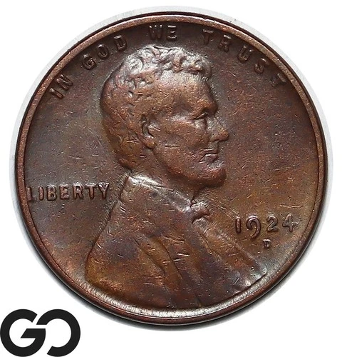 1924-D Lincoln Cent Wheat Penny, Choice AU Better Date Denver Issue