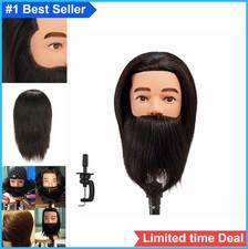 Barber Mannequin Head Male 100 Human Hair Straight 8 Inch Black with Clamp