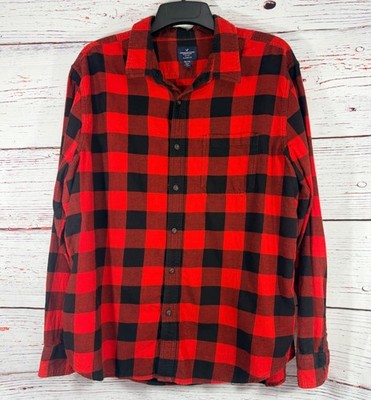 American Eagle AEO Red & Black Plaid Button-Up Long Sleeve Flannel Shirt XXL Cla