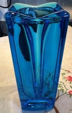 Rosice Sklo Union Blue Glass Vase Jiri Zejmon Mid Century Czech Pattern No. 472