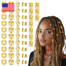 50PCS Gold Hair Jewelry for Braids, Dreadlocks, Adjustable Rings, Cuffs, Charms,