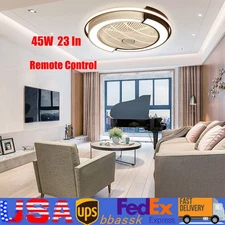 23" Modern Acrylic Ceiling Fan Light Round LED Dimmable Lamp w/Remote Control