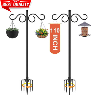 Double Shepherds Hooks for Outdoor,2 Pack 110Inch Bird Feeder Pole with 5 Prongs