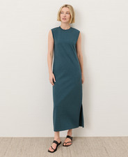 PACT Organic Soft-Slub Essential Easy Muscle Tee Maxi Dress, Deep Aqua