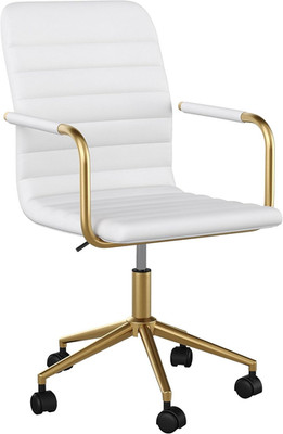 Taytum Swivel Task Chair with Armrests for Home Office in White Faux Leather wit