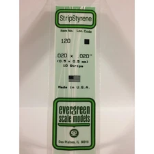 Evergreen 120 Styrene Plastic Strips 0.020"x 0.020" x 14" (10)