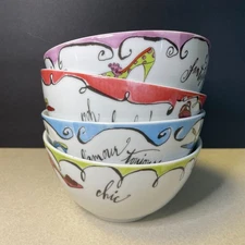Rosanna Haute Shoes Whimsical Colorful Cereal Soup Bowls ~Set of 4